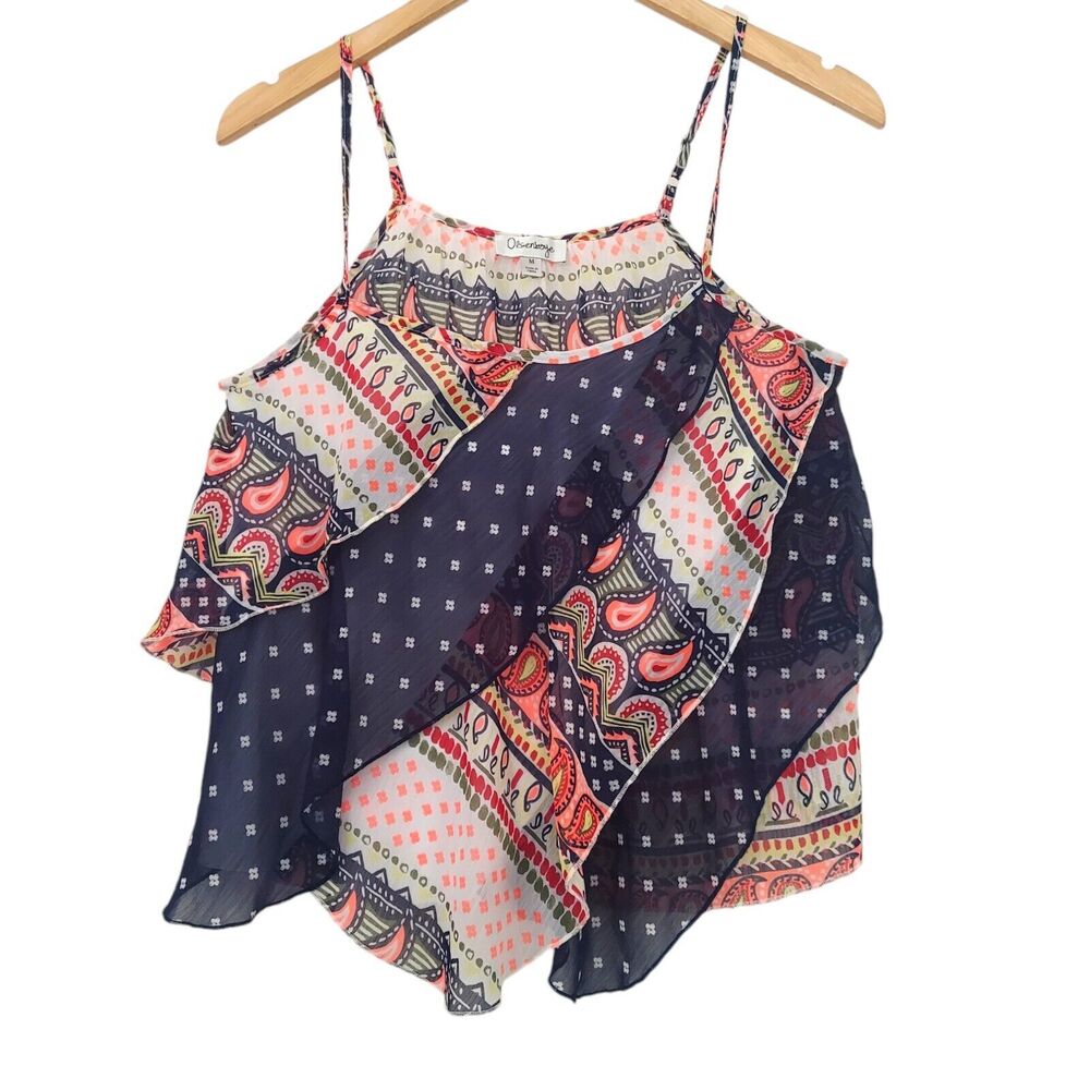 Olsenboye Sleeveless Blouse Medium Flowy Layered Patchwork